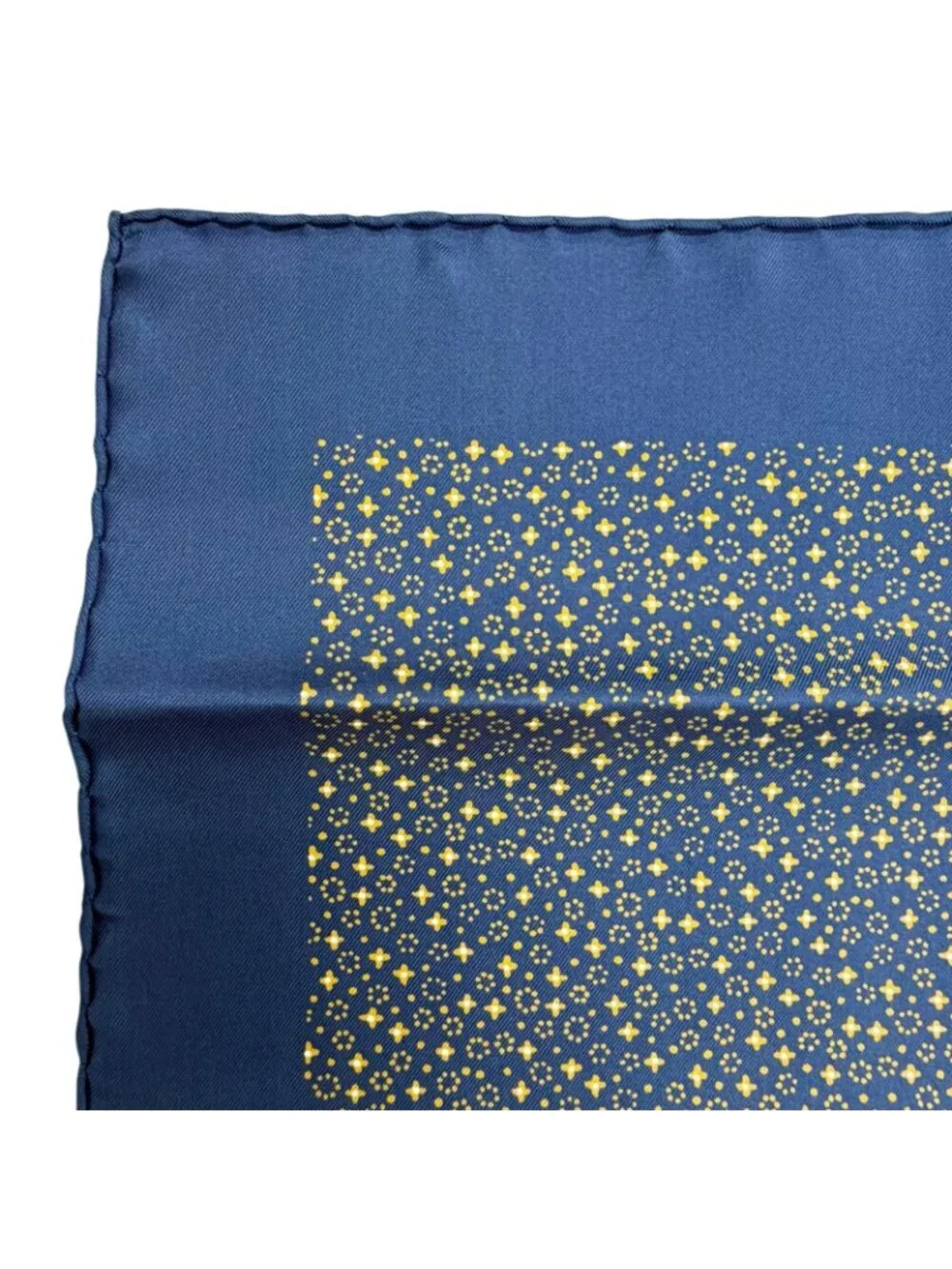 Hermes Silk 100% Petit Carre 45 Gavroche All Over Pattern Scarf Navy Yellow